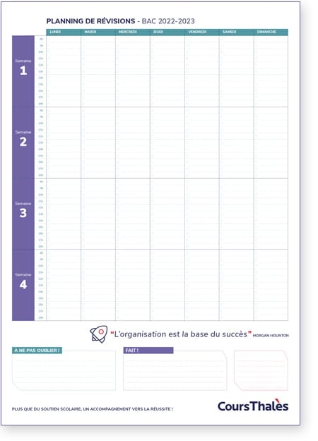 Planning de révision des devoirs d'école de votre semaine/Tableau